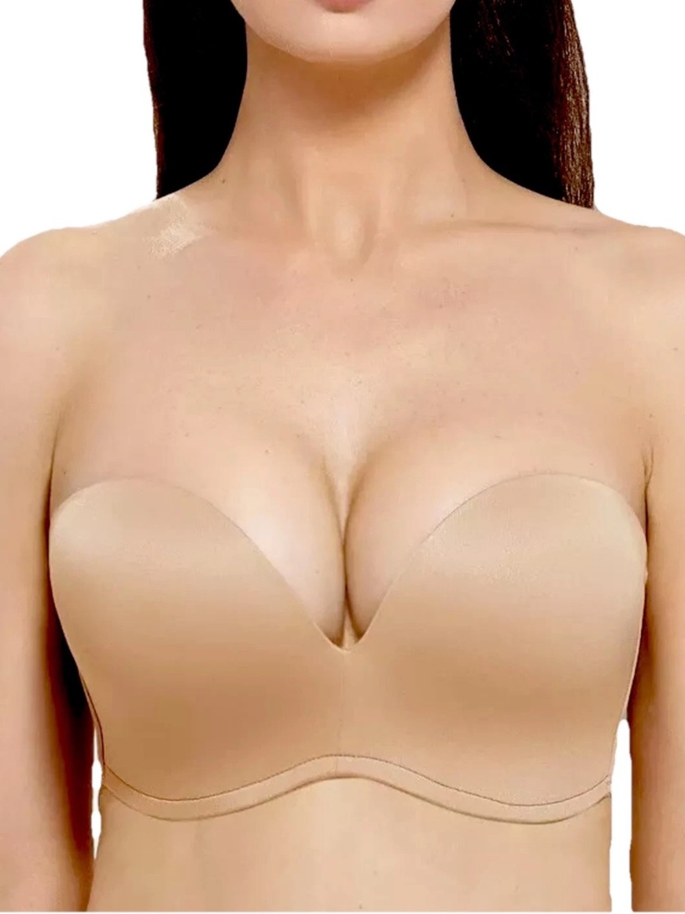 Strapless Nude Bandeau Bra with Plunge Support